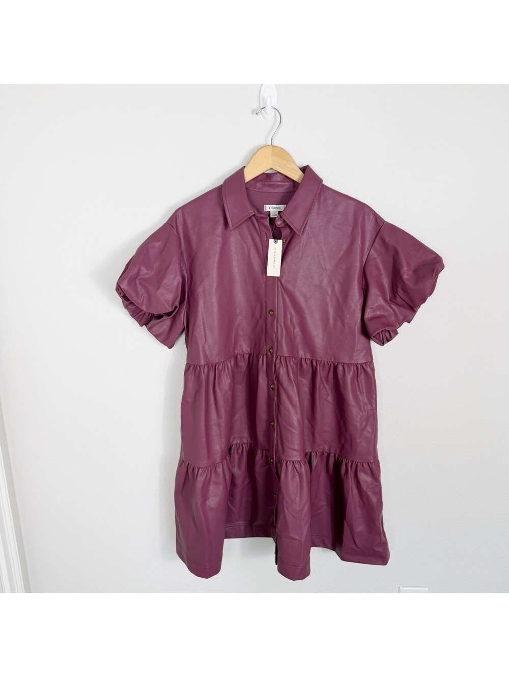 NWT Anthropologie The Bettina Faux Leather Mini Shirt Dress by Maeve Plum Large